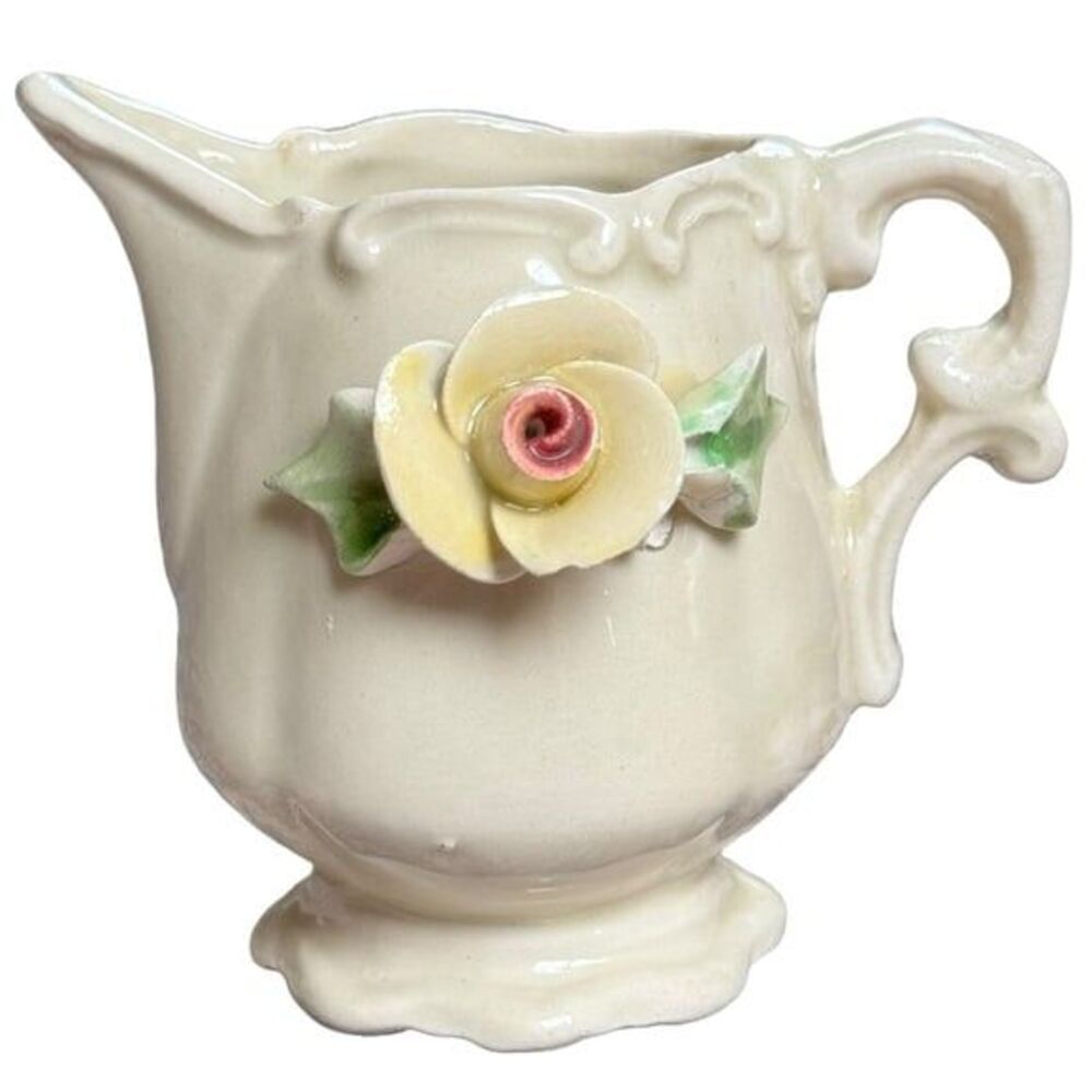 Vintage VTG Floral Raised Flower Small Lovely Delicate Decorative Pitcher.